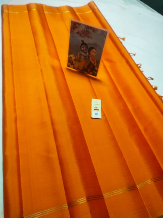 Orange Pure kanchipuram plain silk sarees