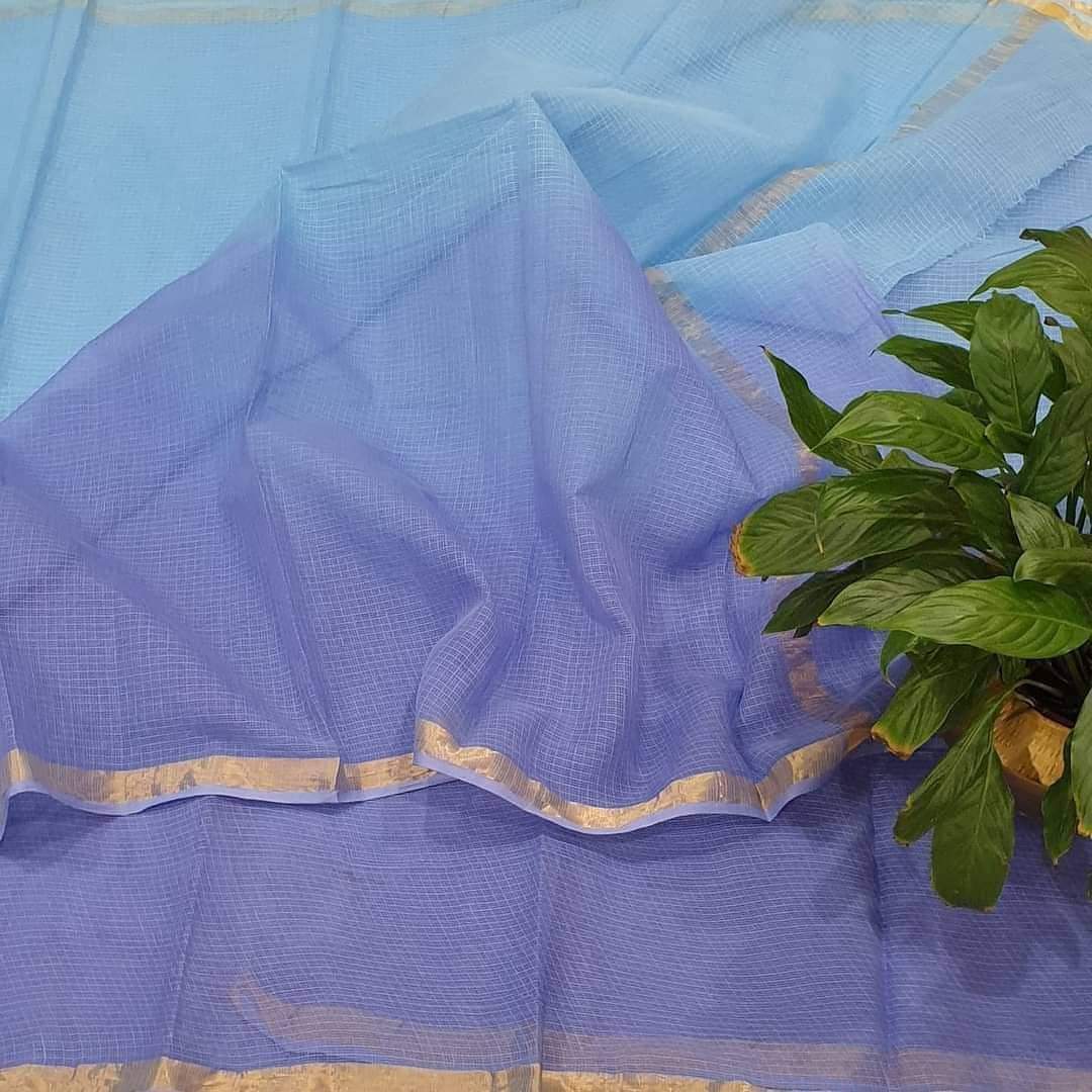 Pastel Blue and purple Kota doria silk sarees