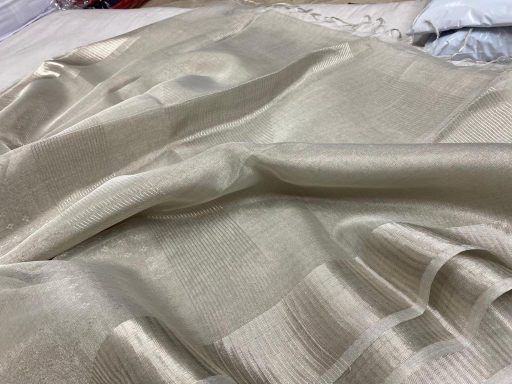 Silver Pure Tussar tissue silk sarees uswa design