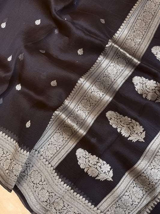 Black Banarasi organza silk sarees