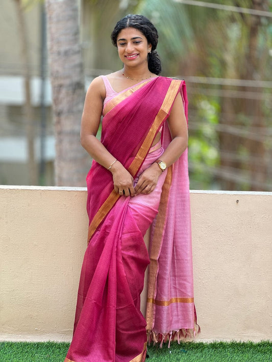 Pink dual shaded Kota doria sarees