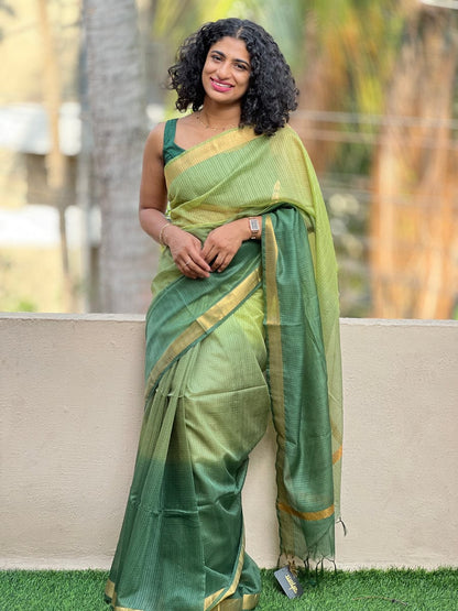 Green dual shaded Kota doria sarees