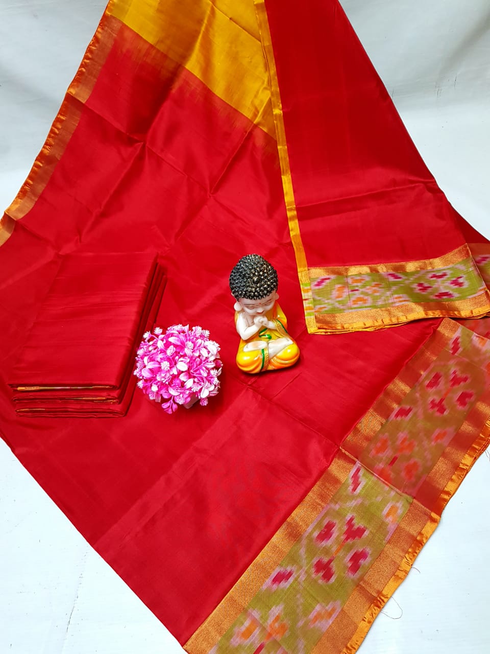 Red Uppada sarees with small pochampally border