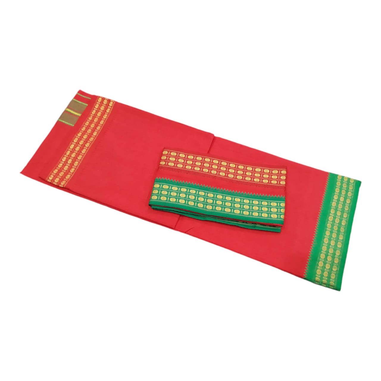 Red pure cotton korvai dhoti with Angavastram