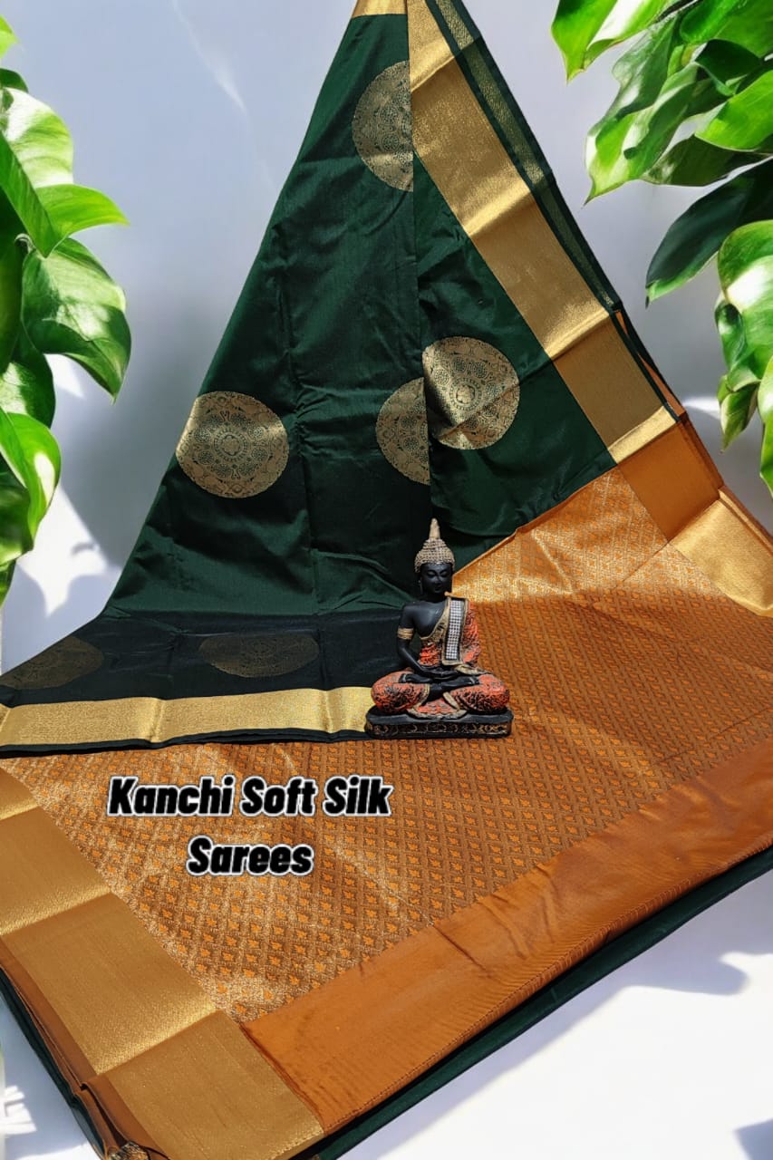 Bottle green soft silk sarees