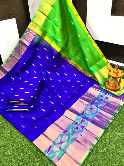 Dark blue uppada pattu pochampally border sarees