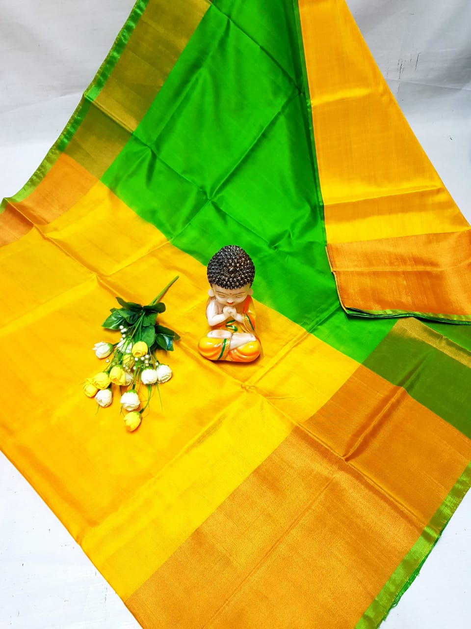 Yellow and green Uppada big border sarees