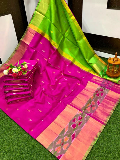 Dark pink uppada pattu pochampally border sarees