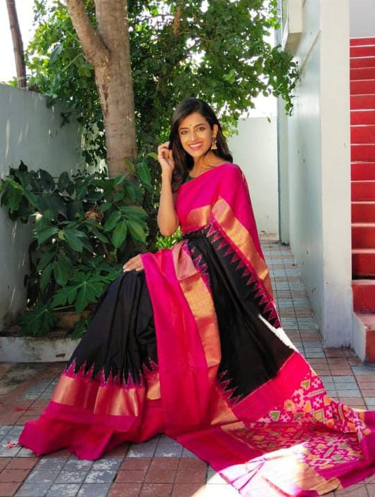 Black pochampally ikkat silk sarees