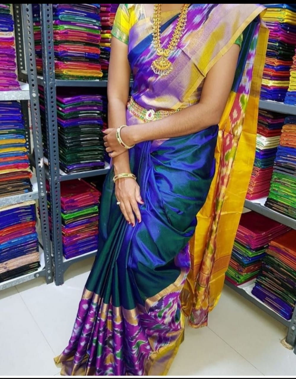 Navy blue Uppada sarees with big pochampally border