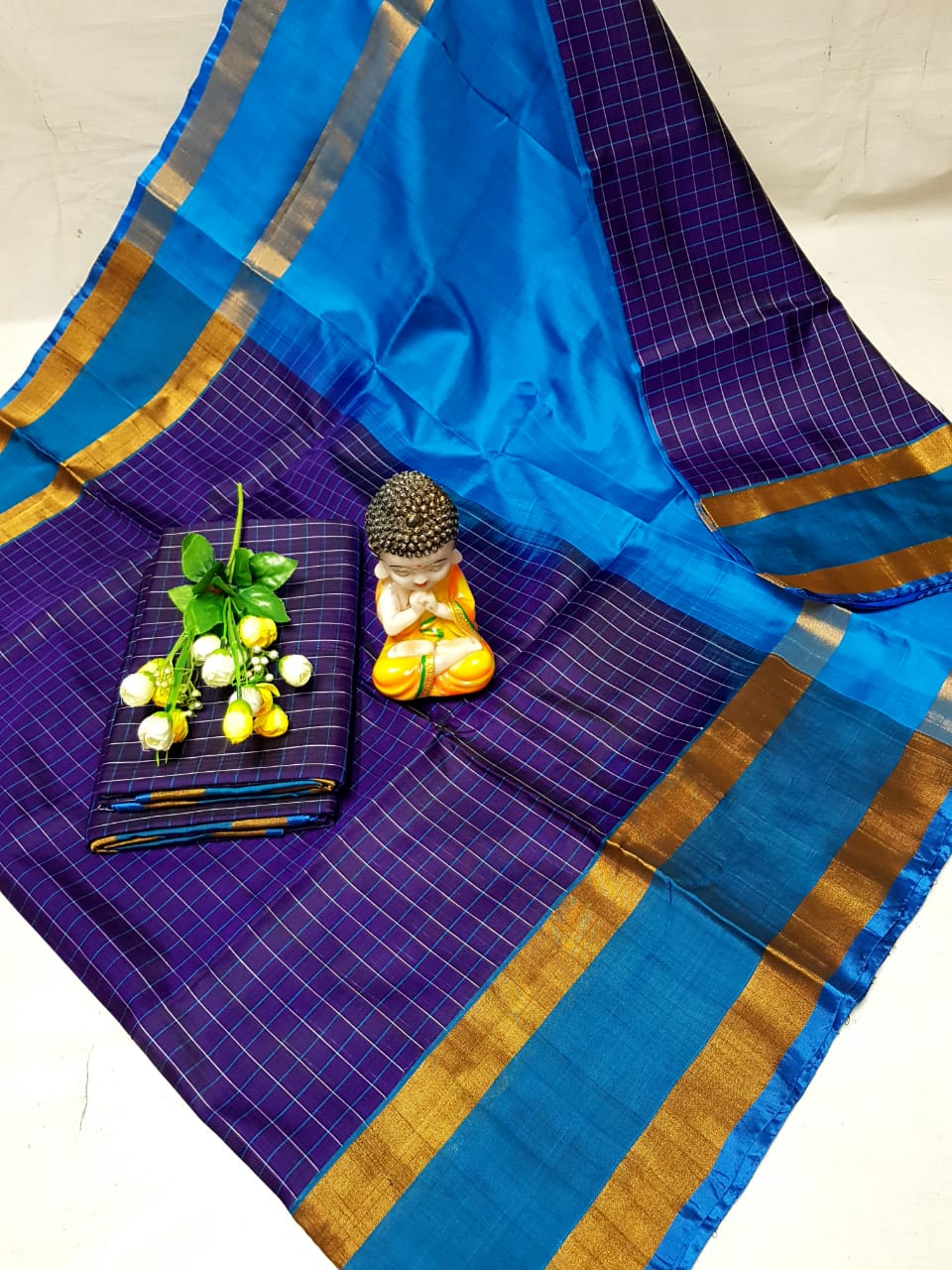 Navy blue and sky blue uppada mahanati checks sarees