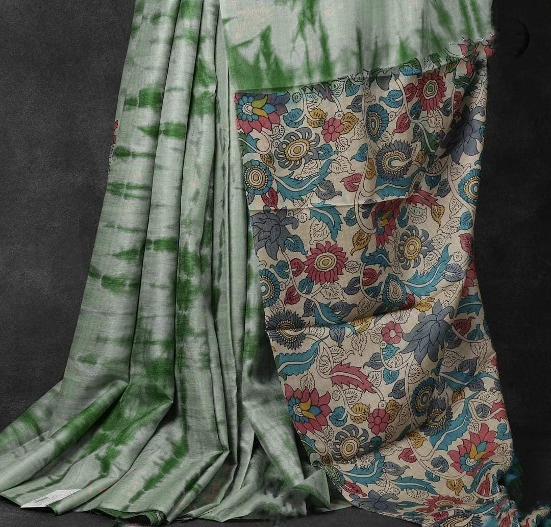 Dark green pure handloom tussar Silk shibori sarees