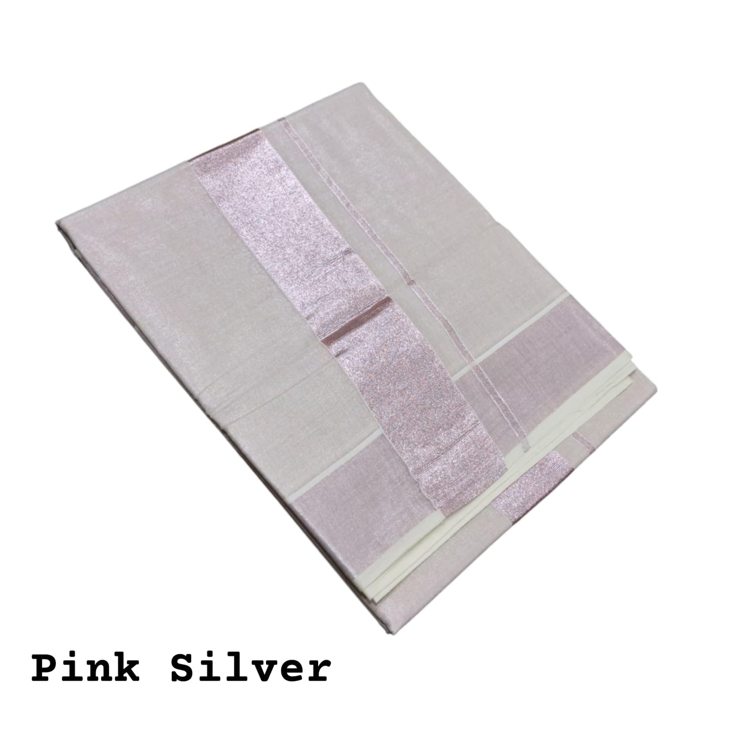 Pink Silver Kerala tissue onam Kasavu sarees