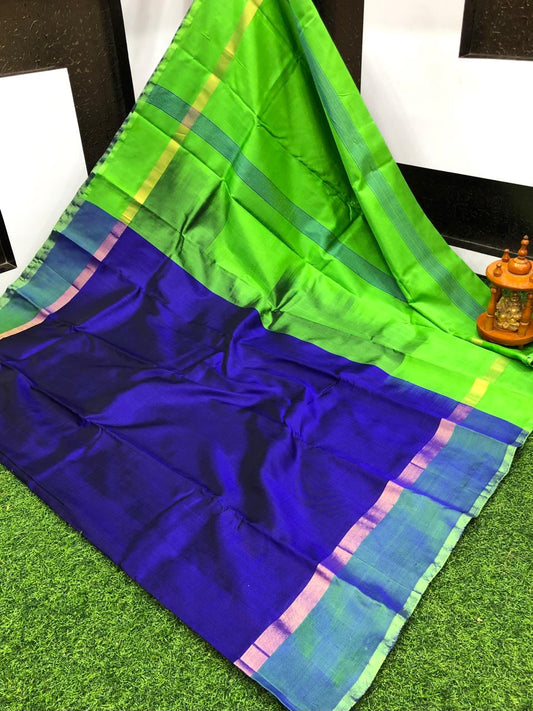 Navy blue and green uppada pattu plain sarees