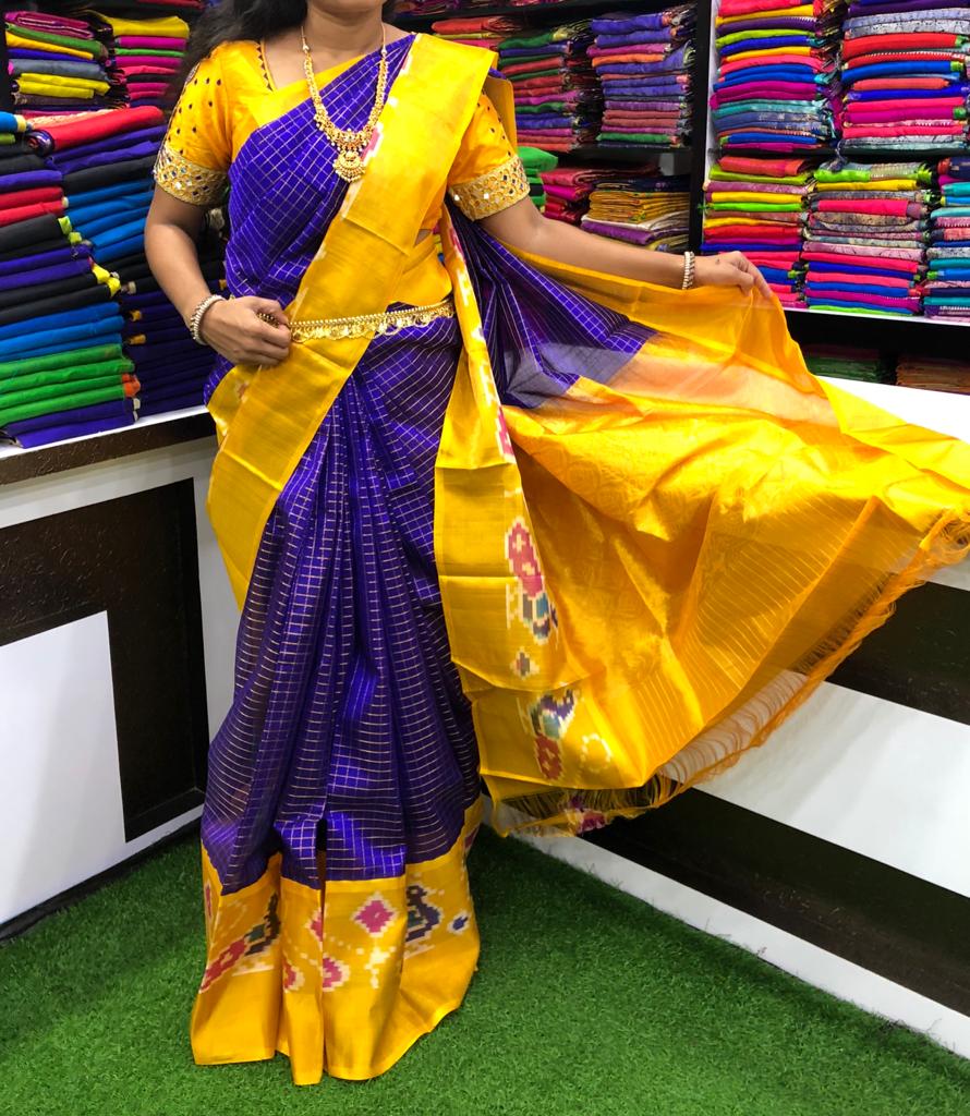 Dark blue chanderi kuppadam pochampally border sarees