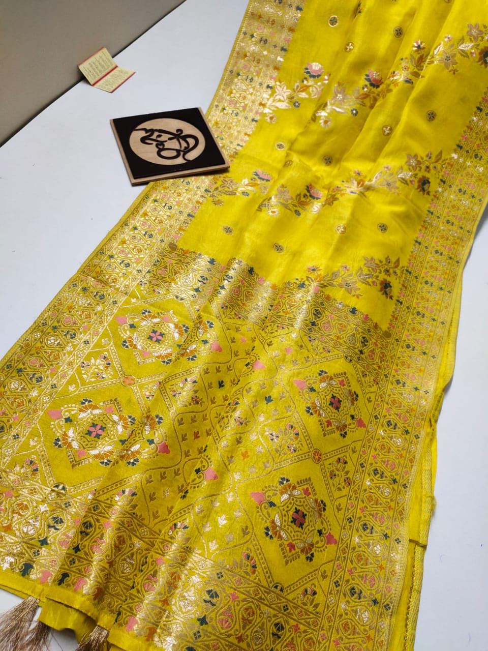 Yellow handloom Banarasi semi georgette silk sarees