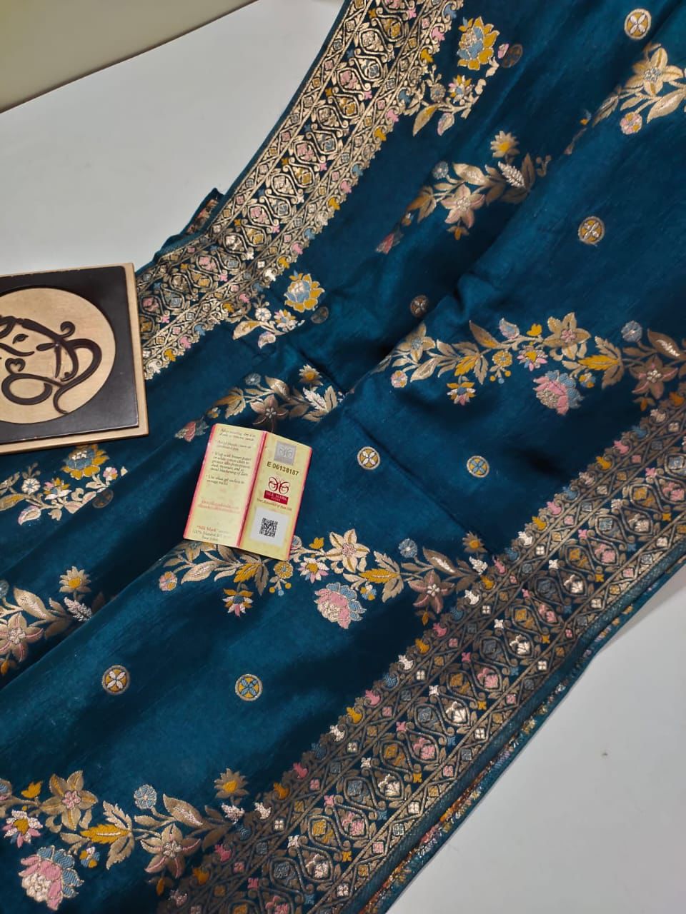 Peacock blue handloom Banarasi semi georgette silk sarees