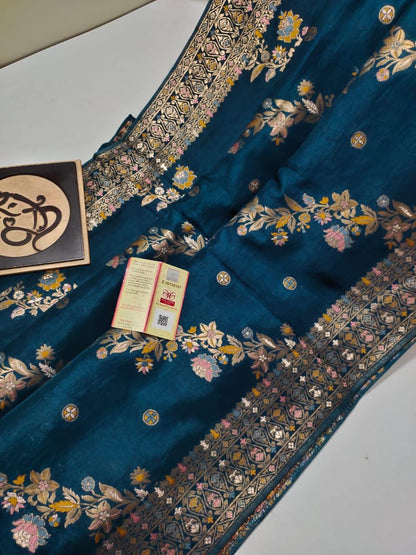 Peacock blue handloom Banarasi semi georgette silk sarees