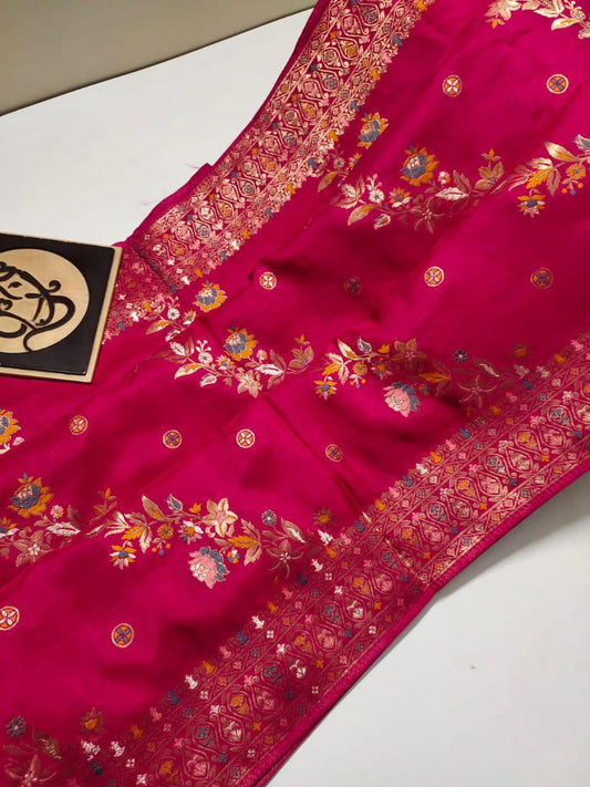 Rani pink handloom Banarasi semi georgette silk sarees