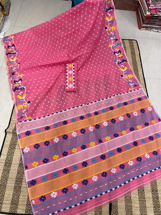 Dark pink Dhakai Jamdani sarees