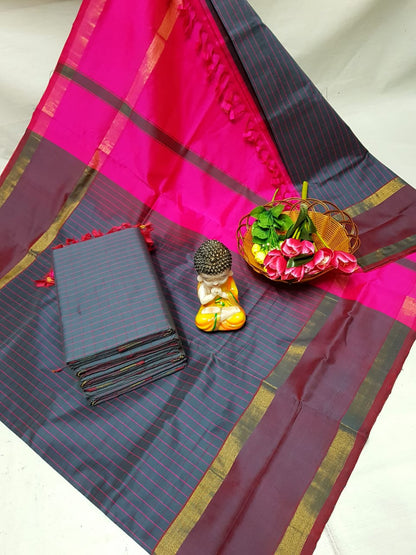 Gray Tripura silk mahanati checks sarees