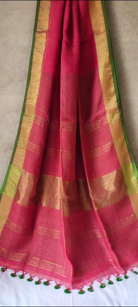 Pink 120 counts linen by linen sarees