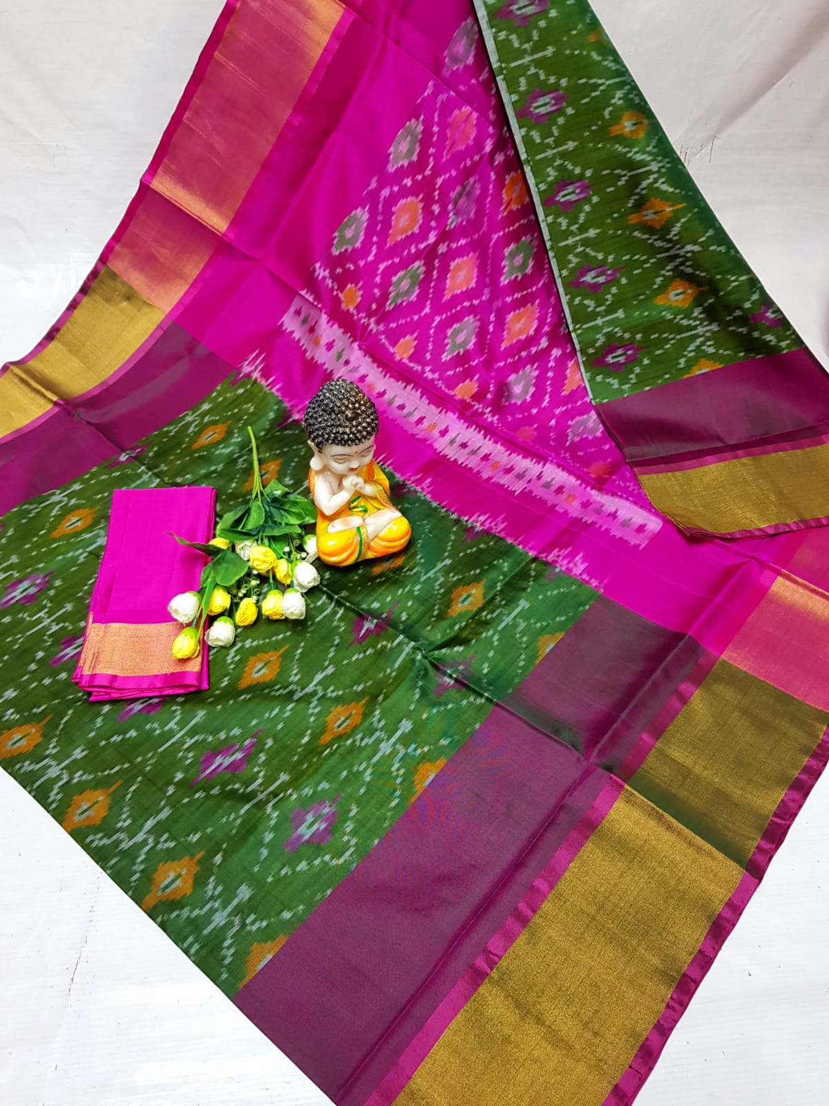 Dark green and pink uppada pochampally sarees