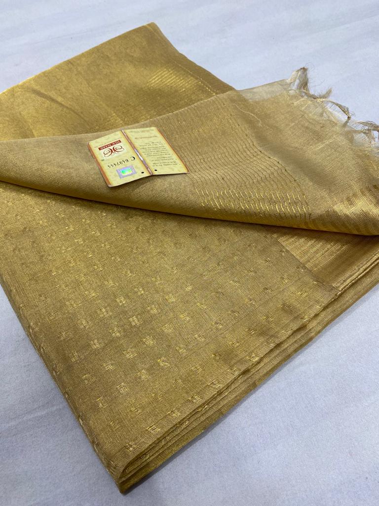 Gold Pure Tussar tissue silk sarees uswa design