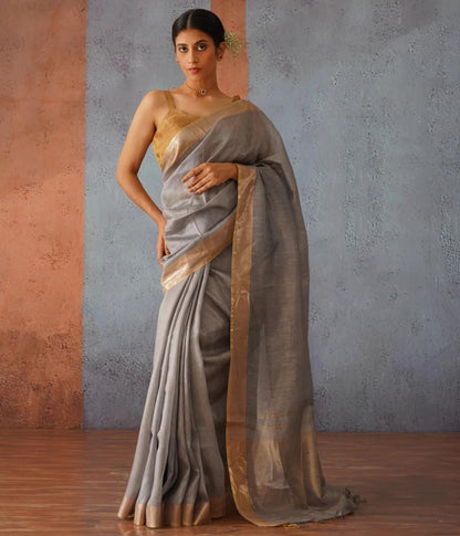 Gray festive wear silk linen sarees