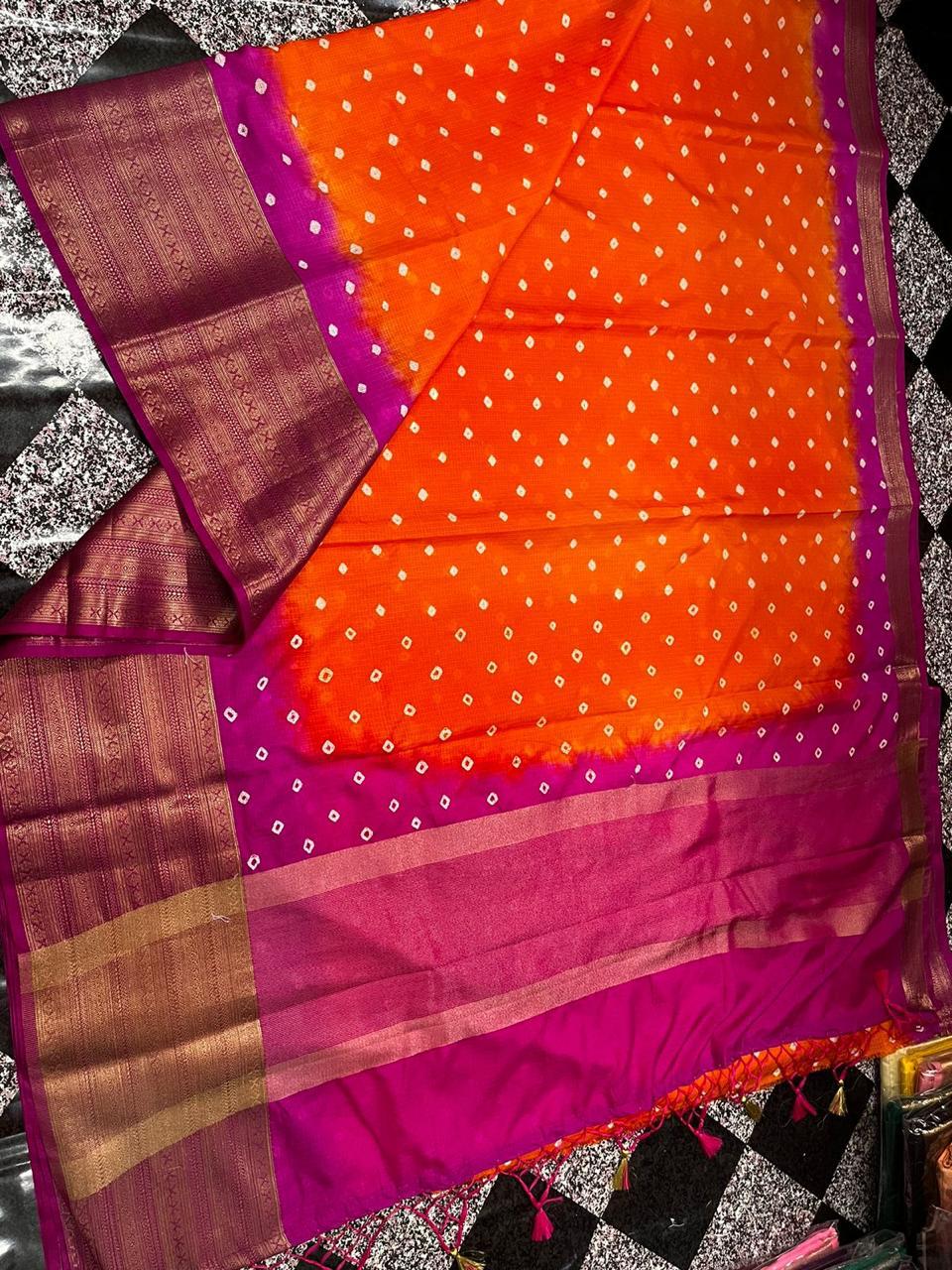 Orange Banarasi muga silk sarees