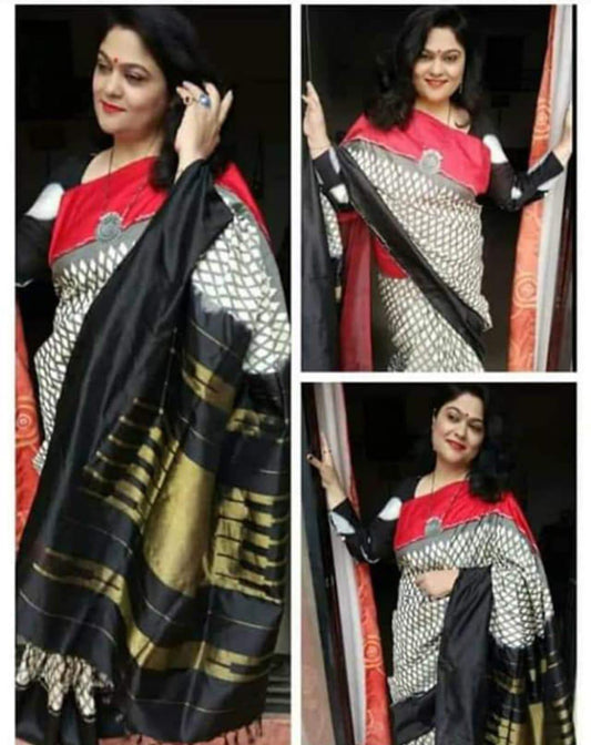 Dark gray with black handloom pochampally ikkat silk sarees