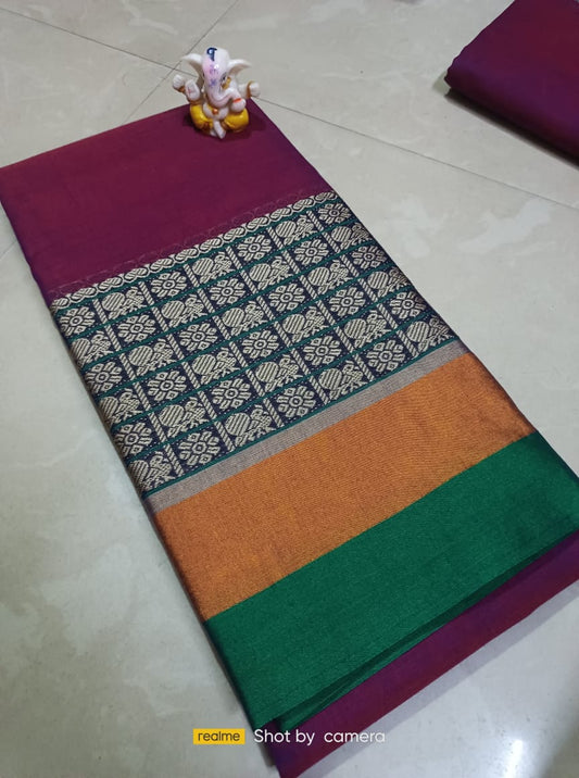 Dark wine Narayanpet Cotton sarees