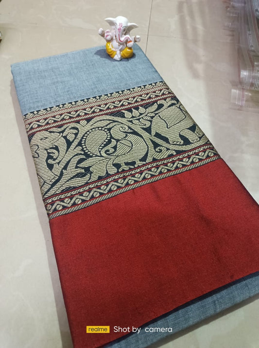 Silver gray Narayanpet Cotton  sarees