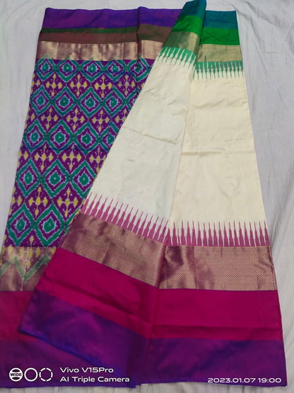 Cream pochampally ikkat silk sarees