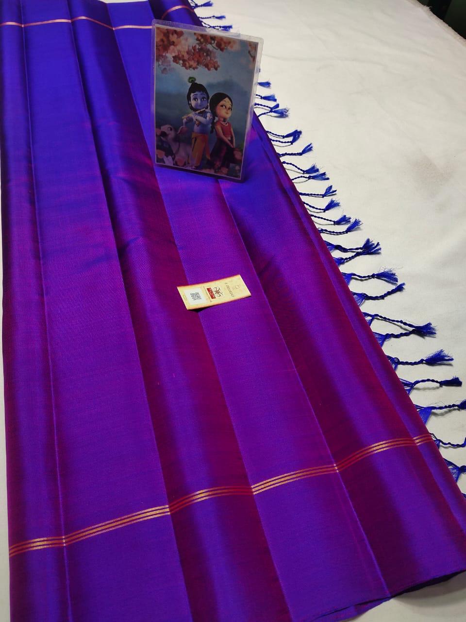 Violet Pure kanchipuram plain silk sarees