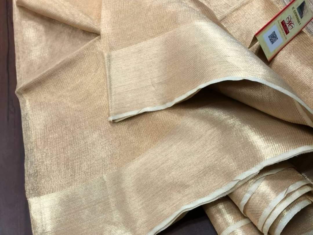 Gold Pure handloom Tussar tissue silk sarees