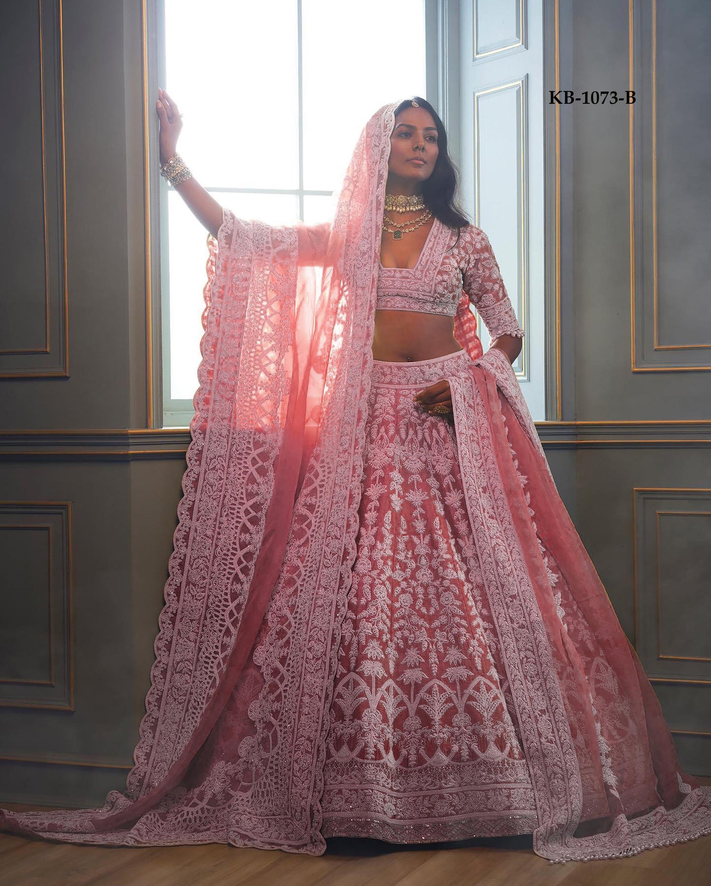 Heavy net embroidery bridal lehenga