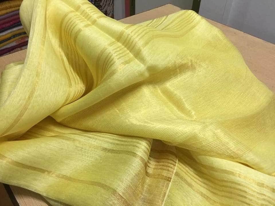 Light yellow festive wear silk linen sarees