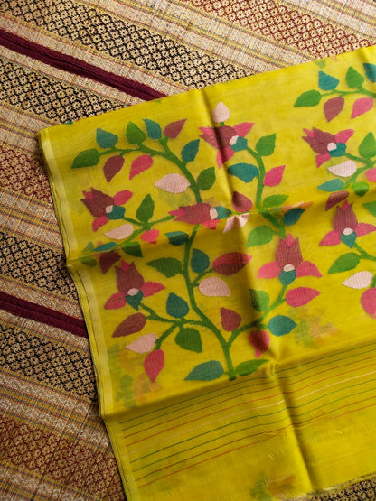 Mustard yellow handwoven muslin jamdani sarees