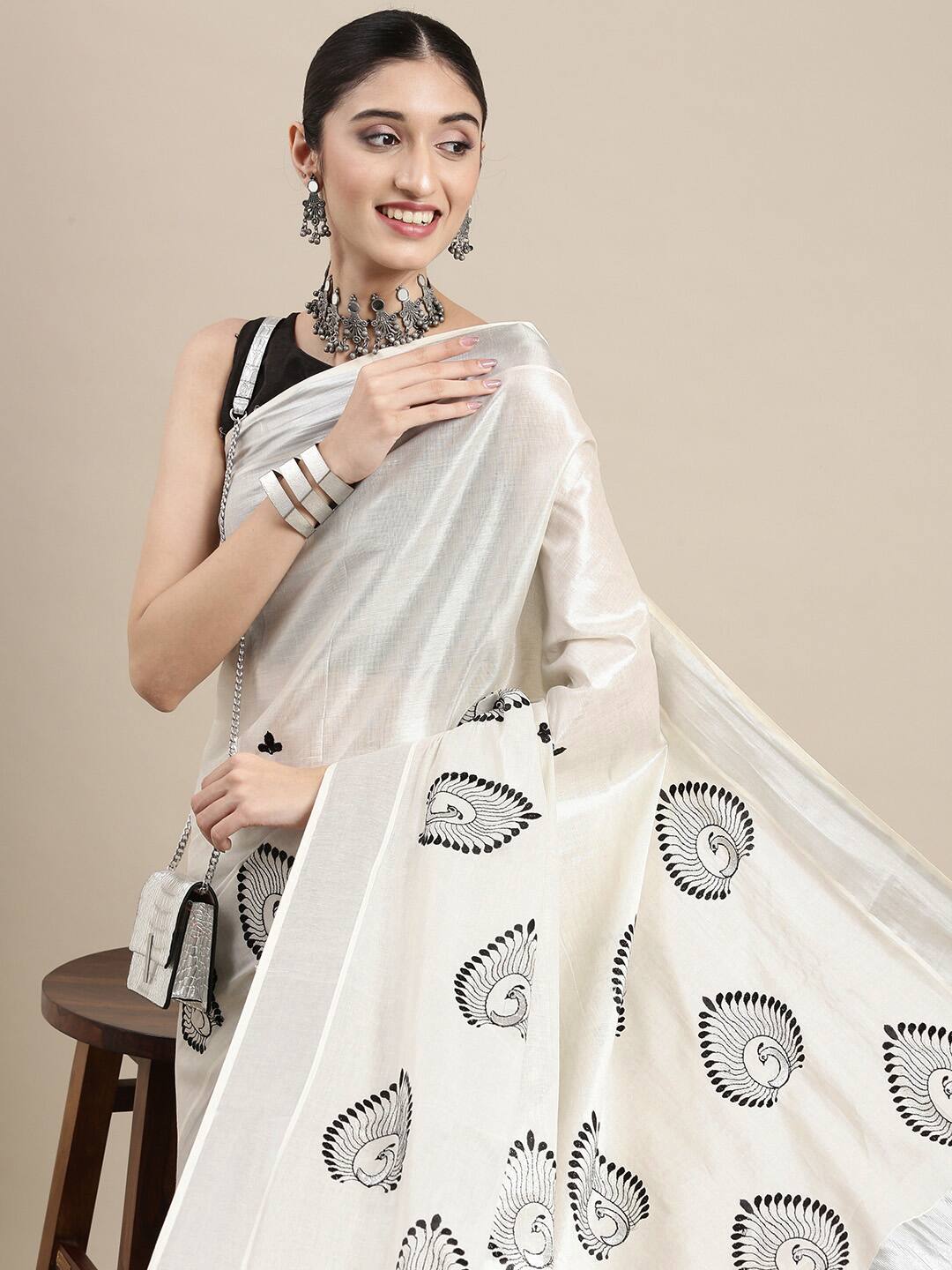 Onam Kerala silver tissue embroidery sarees