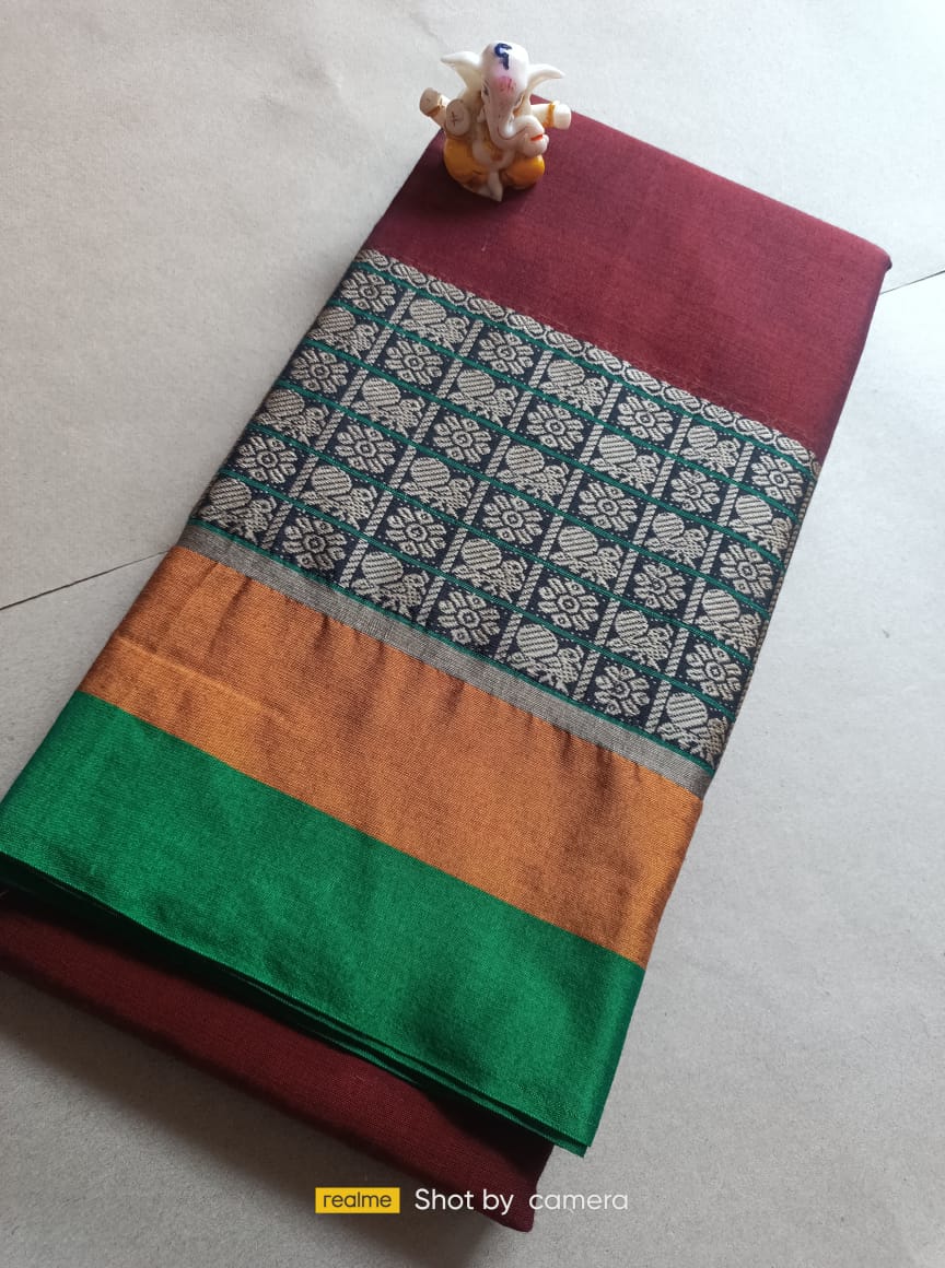 Maroon Narayanpet Cotton sarees