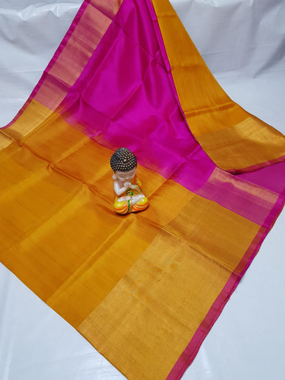 Yellow and pink Uppada big border sarees