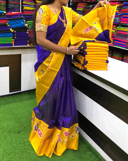 Dark blue chanderi kuppadam pochampally border sarees