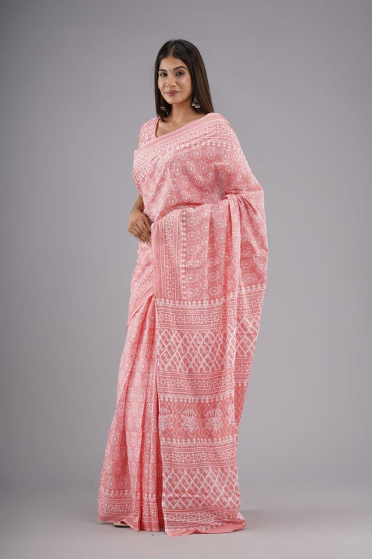 Light pink mulmul cotton sarees