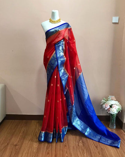 Red Banarasi kora organza sarees