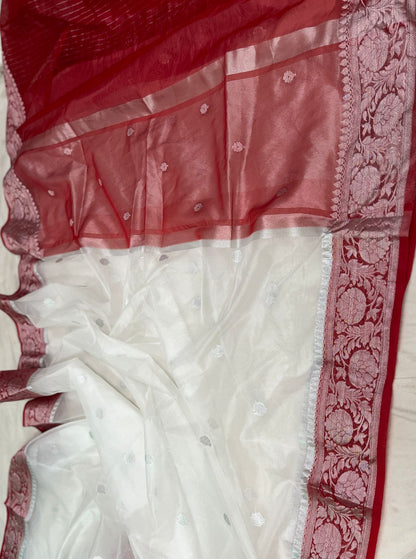 White Banarasi kora organza sarees