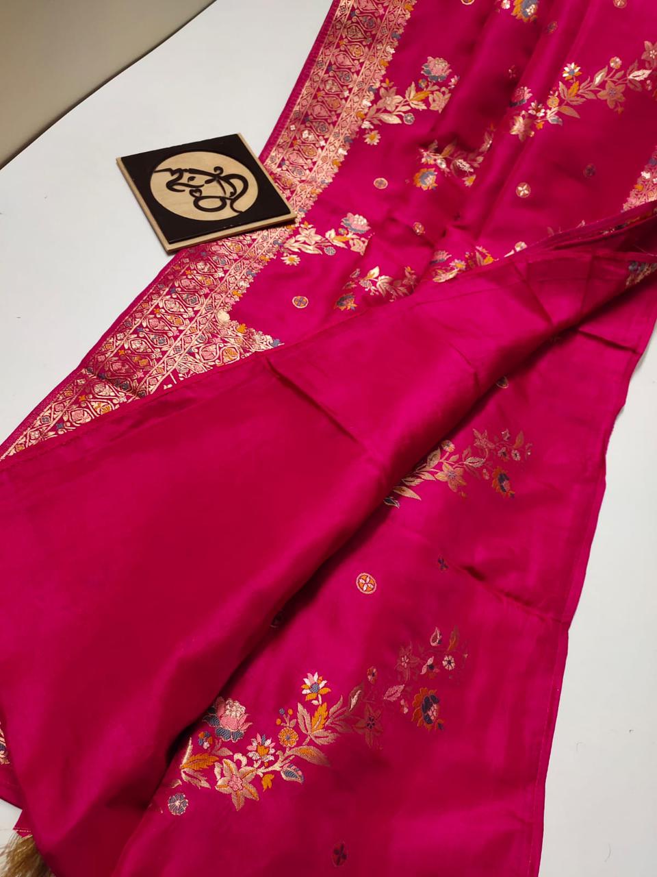 Rani pink handloom Banarasi semi georgette silk sarees