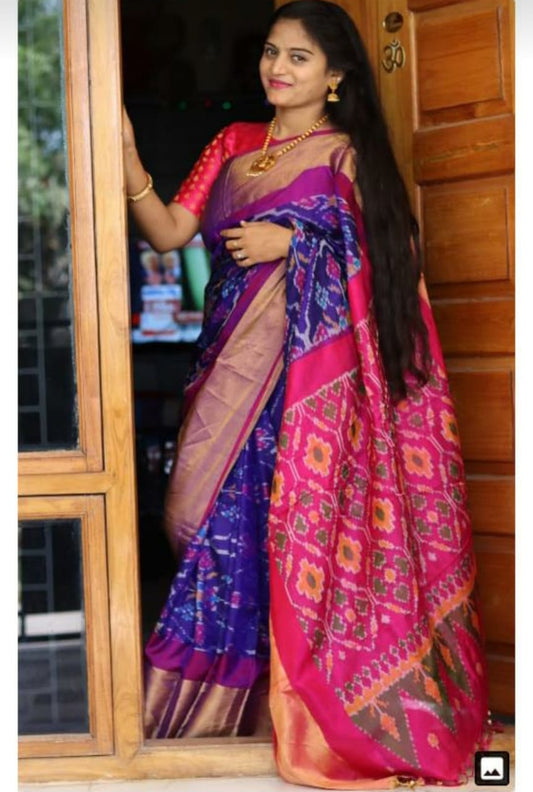 Navy blue and pink uppada pochampally sarees