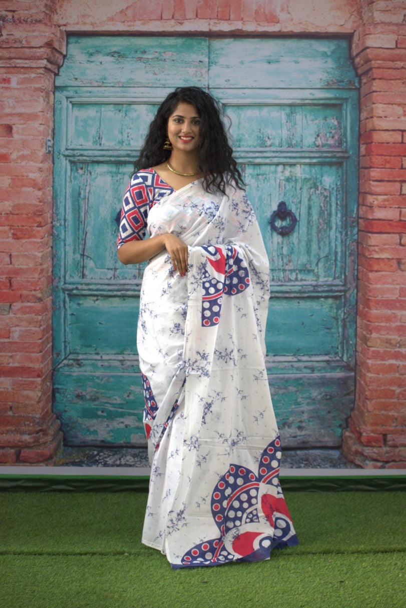 White mulmul cotton sarees