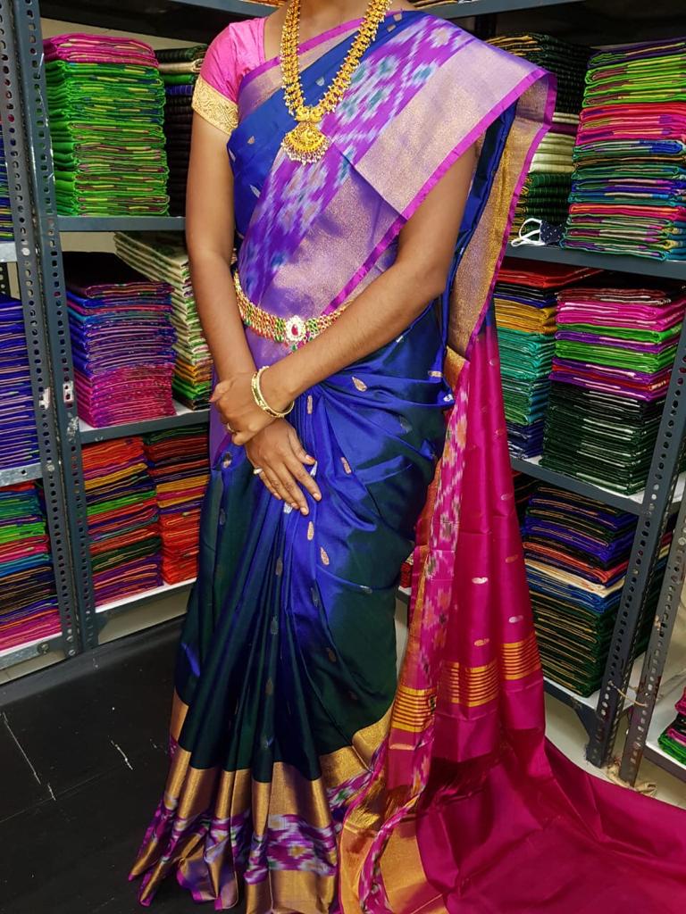 Navy blue uppada pattu pochampally border sarees